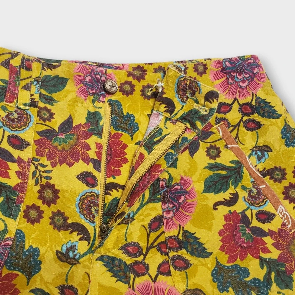 Sundance Sumi Short Yellow‎ Floral Linen Blend Womens Size 10 Boho Festival